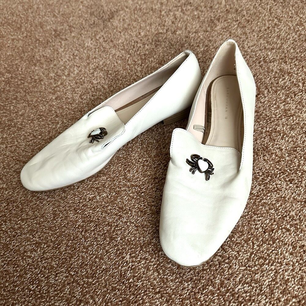 Zara Shoe Women’s 39 (8) Slip On Loafer Crab Embellish Cream Nautical Coastal